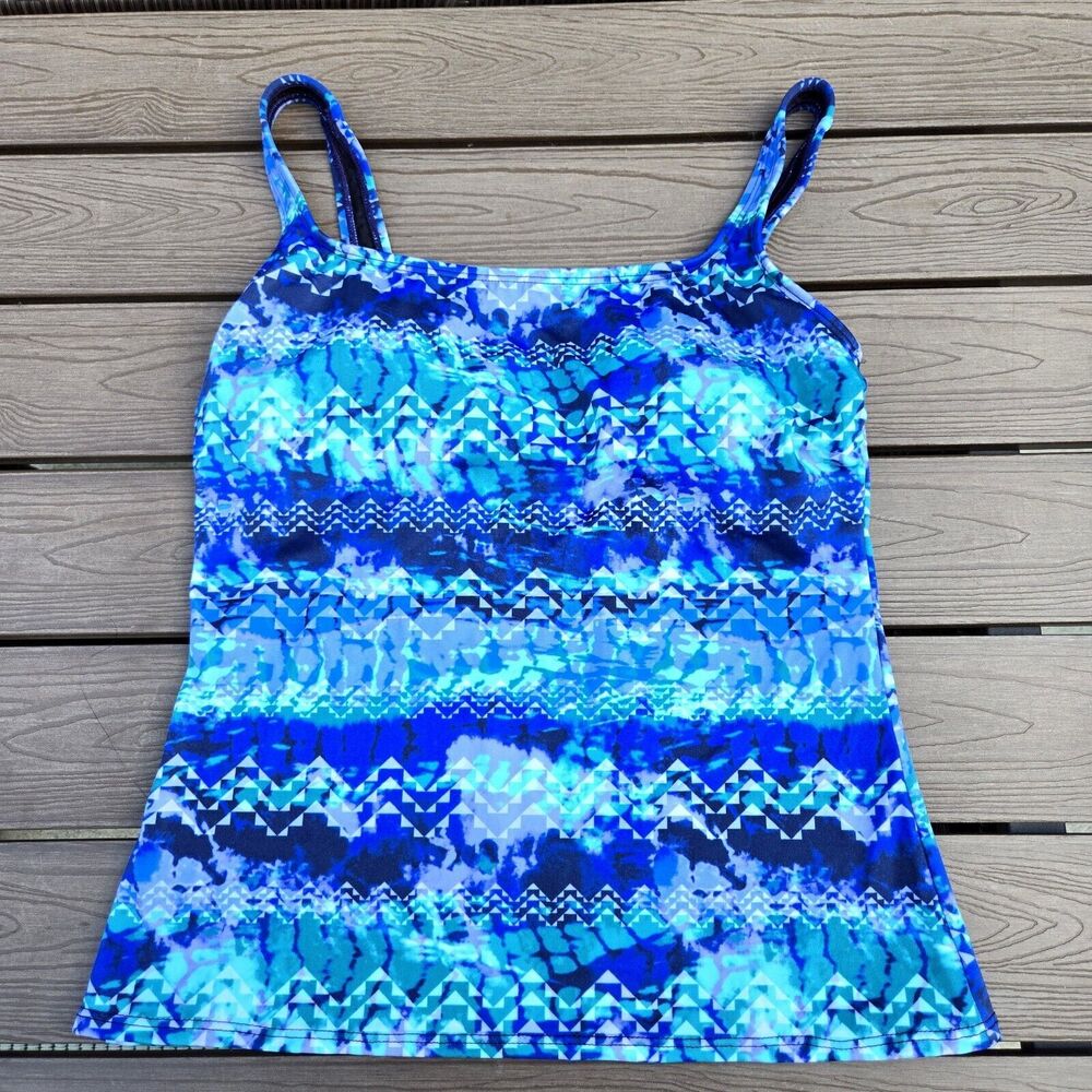TYR Women Scoop Tank (8) W/ Navy Bottoms (6) 2 Piece Navy/multi Swim New - Picture 2 of 6